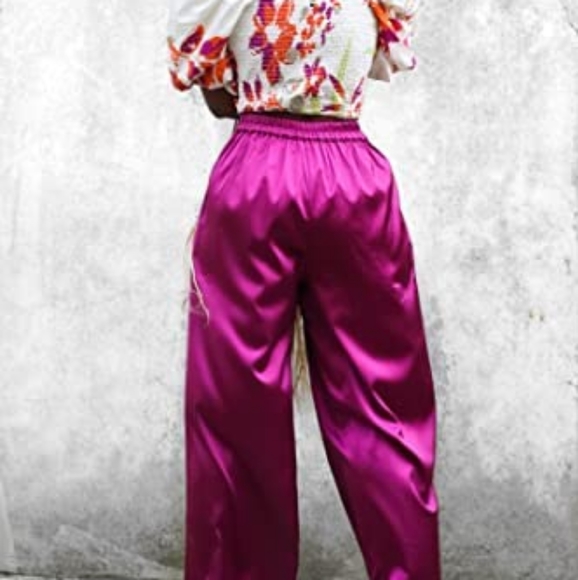 TenickaB x Amazon Drop Orchid Wide Leg Satin Pant - Picture 5 of 8